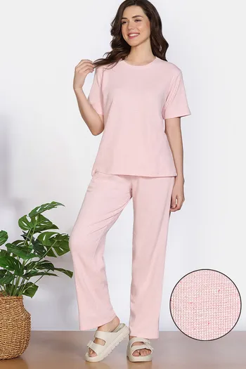 Buy Zivame 2 Mile Fashion Knit Cotton Loungewear Set - Pink Dogwood
